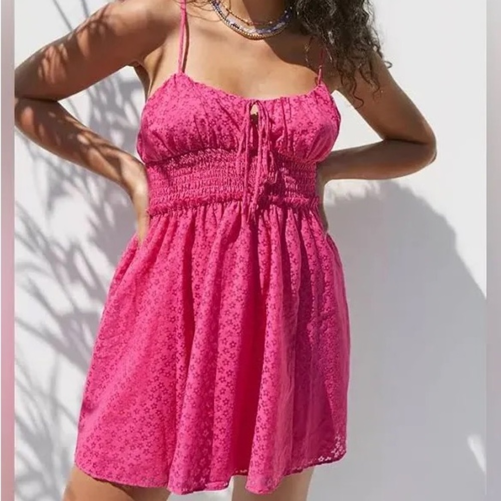 Urban Outfitters Riley Smocked Waist Pink Floral Mini Dress